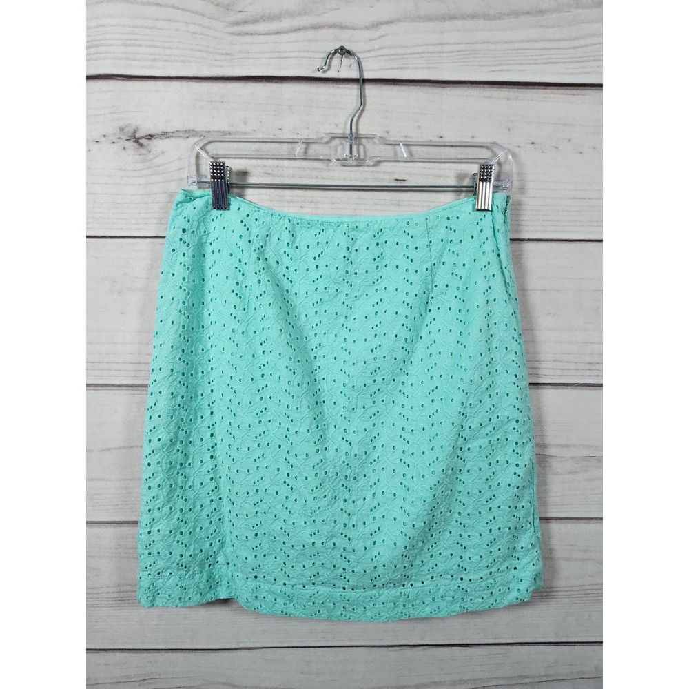L.L. Bean Women's Blue Green Cotton Favorite Fit Short Pencil Skirts Size 6P